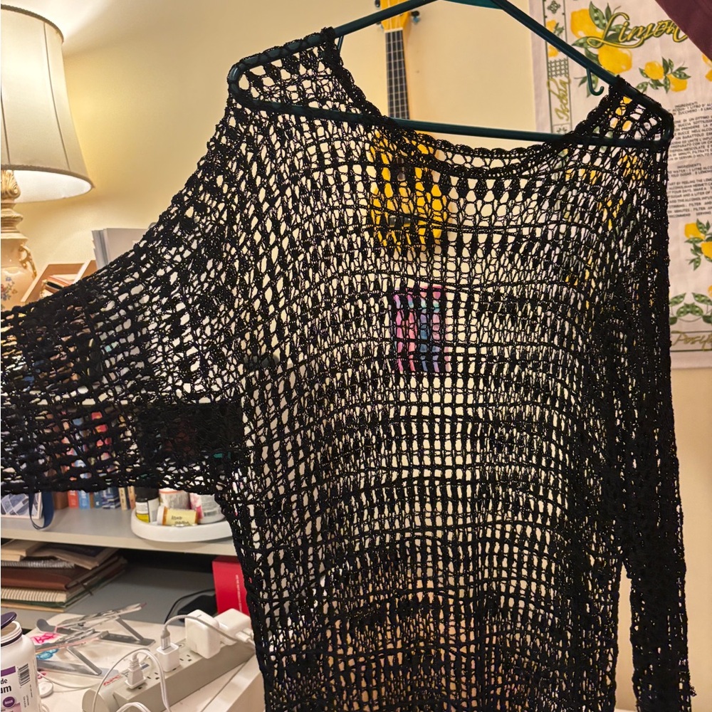 Black Crochet Knit Sweater